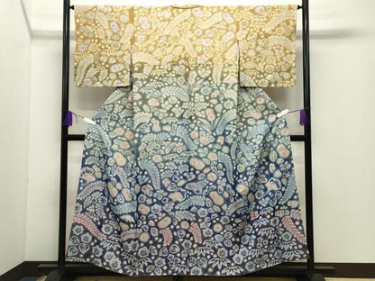 平和屋着物●訪問着　作家物　辻が花　絞り　暈し染め　金通し地　正絹　逸品　未使用　CABD9509gh