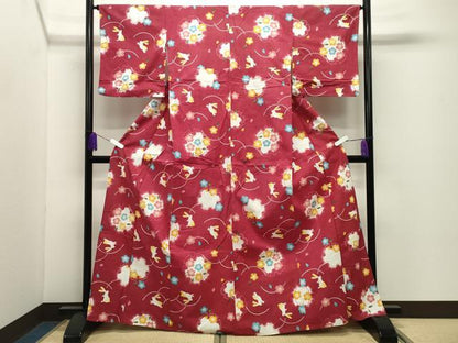 平和屋着物∴夏物 浴衣 跳兎 雪輪舞桜文 綿 逸品 CABD9518gh