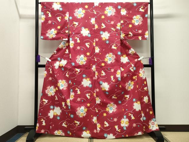 平和屋着物∴夏物 浴衣 跳兎 雪輪舞桜文 綿 逸品 CABD9518gh