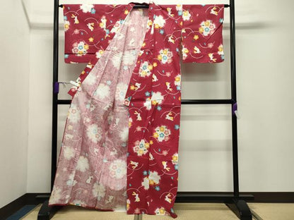 平和屋着物∴夏物 浴衣 跳兎 雪輪舞桜文 綿 逸品 CABD9518gh