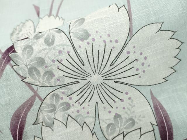 平和屋着物∴夏物　浴衣　舞桜文　綿麻　逸品　未使用　CABD9520gh