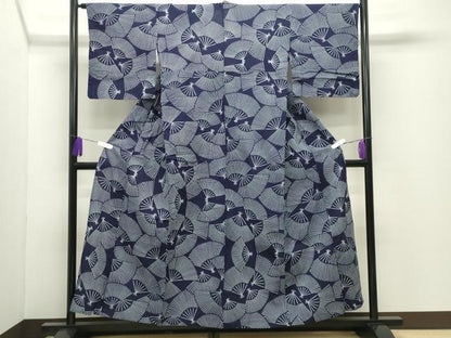 平和屋着物∴夏物　浴衣　扇面重ね文　綿　逸品　CABD9522gh