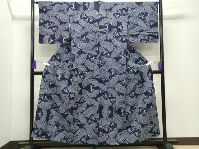 平和屋着物∴夏物　浴衣　扇面重ね文　綿　逸品　CABD9522gh