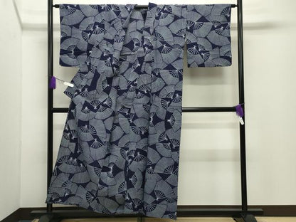 平和屋着物∴夏物　浴衣　扇面重ね文　綿　逸品　CABD9522gh