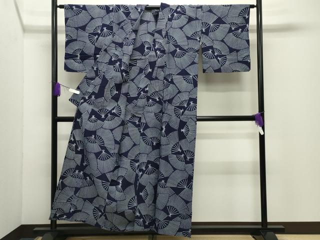 平和屋着物∴夏物　浴衣　扇面重ね文　綿　逸品　CABD9522gh