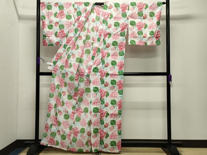 平和屋着物∴夏物 浴衣 薔薇 綿 逸品 CABD9524gh