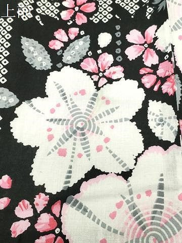 平和屋着物∴夏物 浴衣 市松舞桜文 黒地 綿 逸品 CABD9528gh