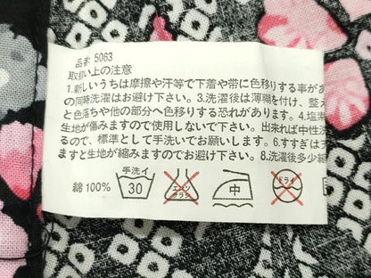 平和屋着物∴夏物 浴衣 市松舞桜文 黒地 綿 逸品 CABD9528gh