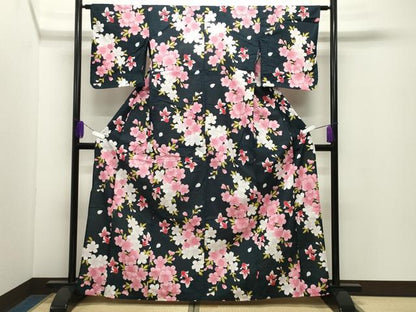 平和屋着物∴夏物 浴衣 金魚 舞桜文 綿 逸品 CABD9530gh