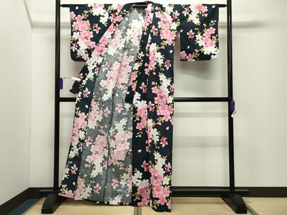 平和屋着物∴夏物 浴衣 金魚 舞桜文 綿 逸品 CABD9530gh