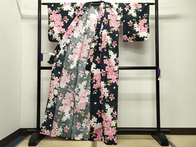 平和屋着物∴夏物 浴衣 金魚 舞桜文 綿 逸品 CABD9530gh