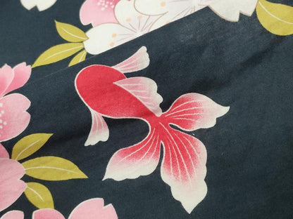 平和屋着物∴夏物 浴衣 金魚 舞桜文 綿 逸品 CABD9530gh