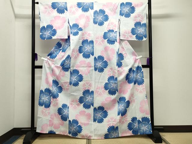 平和屋着物∴夏物 浴衣 舞花文 綿 逸品 CABD9543gh