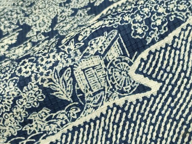 平和屋着物∴夏物 綿紅梅 浴衣 雲重ね御所車花文 綿 逸品 CABD9544gh