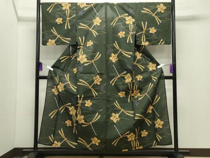 平和屋着物∴夏物 浴衣 トンボ 芝草花文 綿 逸品 CABD9545gh