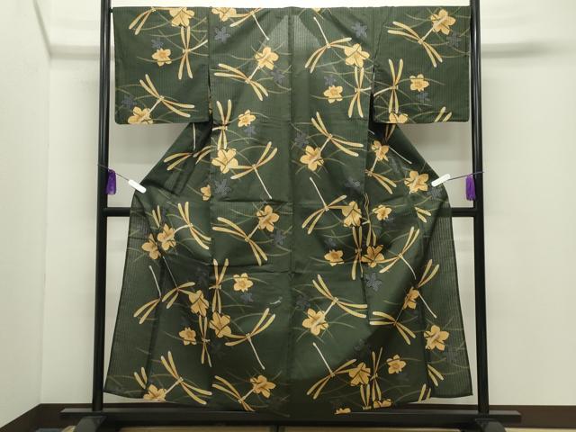 平和屋着物∴夏物 浴衣 トンボ 芝草花文 綿 逸品 CABD9545gh
