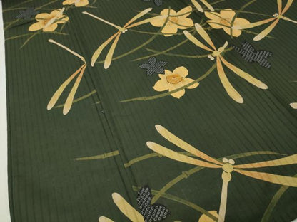 平和屋着物∴夏物 浴衣 トンボ 芝草花文 綿 逸品 CABD9545gh