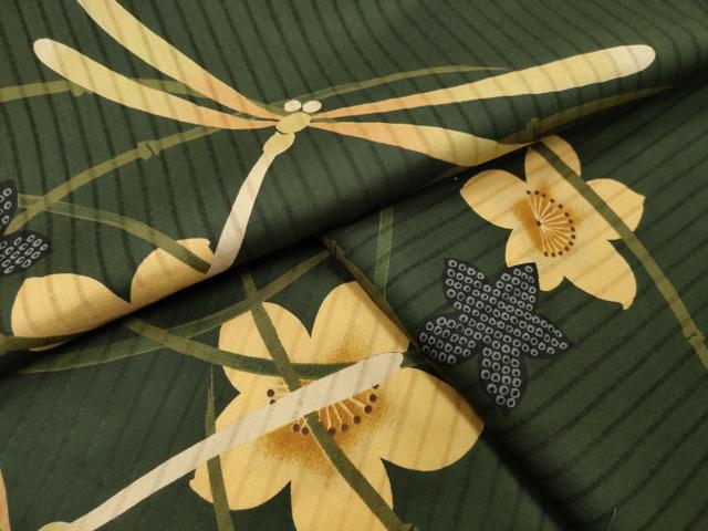 平和屋着物∴夏物 浴衣 トンボ 芝草花文 綿 逸品 CABD9545gh