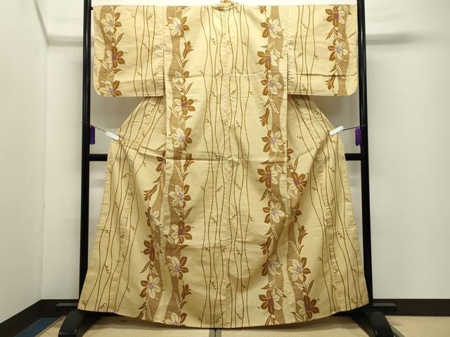 平和屋着物∴夏物 綿紅梅 浴衣 花唐草間道 綿 逸品 CABD9546gh