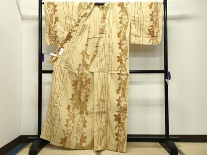 平和屋着物∴夏物 綿紅梅 浴衣 花唐草間道 綿 逸品 CABD9546gh