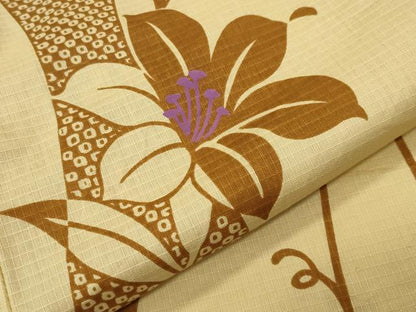 平和屋着物∴夏物 綿紅梅 浴衣 花唐草間道 綿 逸品 CABD9546gh