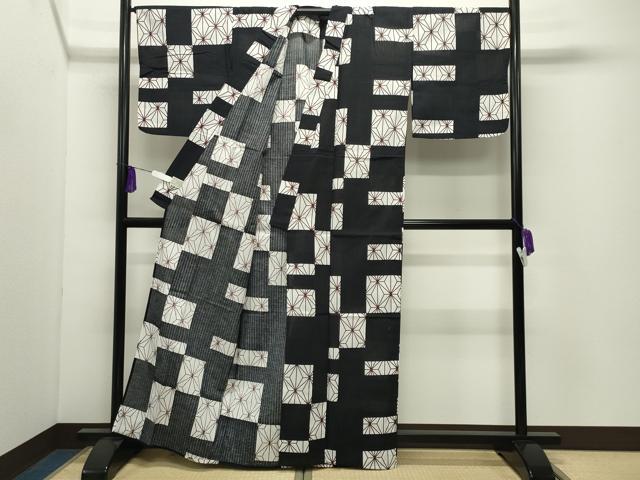 平和屋着物∴夏物 綿紅梅 浴衣 麻の葉文様 綿 逸品 CABD9547gh