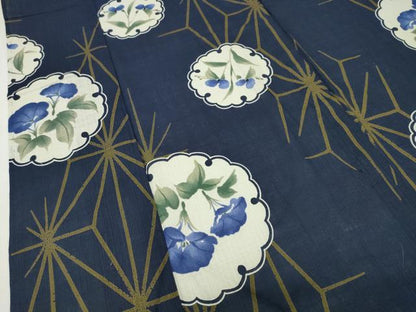 平和屋着物∴夏物　浴衣　雪輪麻の葉花文　さんび謹製　綿　逸品　CABD9548gh