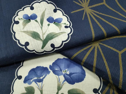 平和屋着物∴夏物　浴衣　雪輪麻の葉花文　さんび謹製　綿　逸品　CABD9548gh