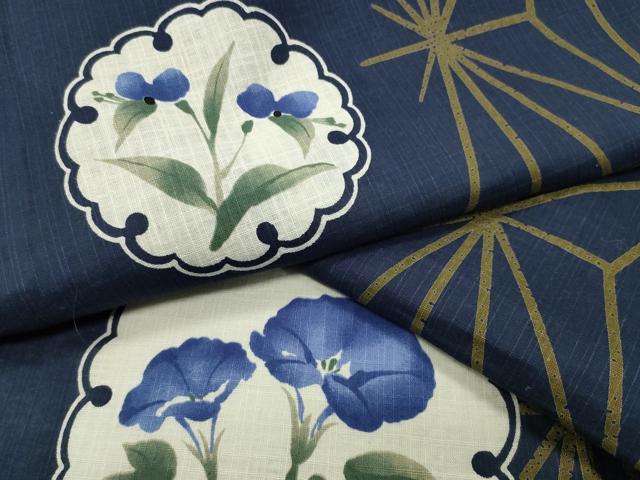 平和屋着物∴夏物　浴衣　雪輪麻の葉花文　さんび謹製　綿　逸品　CABD9548gh