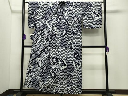 平和屋着物∴夏物 浴衣 将棋 籠目文 綿 逸品 CABD9553gh