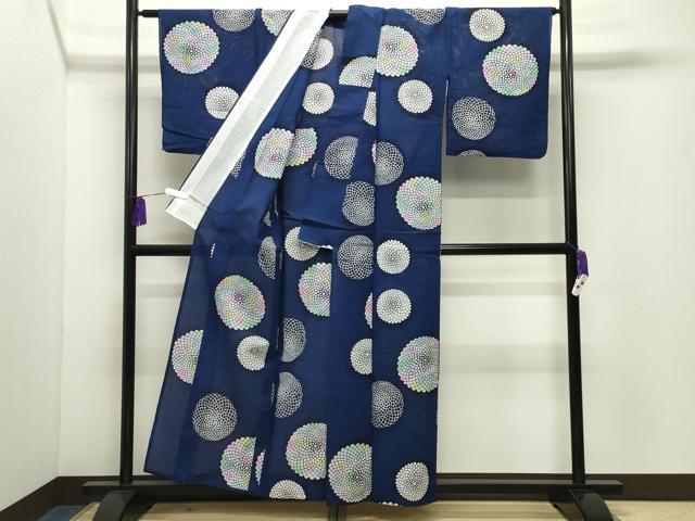 平和屋着物∴夏物　浴衣　綿絽　菊　綿　逸品　CABD9554gh