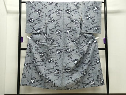 平和屋着物∴夏物 浴衣 流水花文 綿 逸品 CABD9561gh