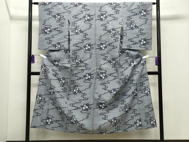 平和屋着物∴夏物 浴衣 流水花文 綿 逸品 CABD9561gh