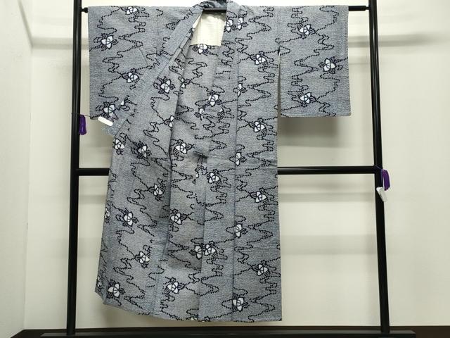 平和屋着物∴夏物 浴衣 流水花文 綿 逸品 CABD9561gh