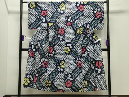 平和屋着物∴夏物 浴衣 有松鳴海絞り 伝統工芸品 草花文 綿 逸品 CABD9565gh