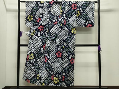 平和屋着物∴夏物 浴衣 有松鳴海絞り 伝統工芸品 草花文 綿 逸品 CABD9565gh