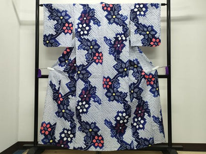 平和屋着物∴夏物 浴衣 有松鳴海絞り 伝統工芸品 草花文 綿 逸品 CABD9566gh