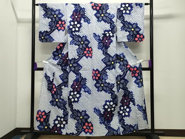 平和屋着物∴夏物 浴衣 有松鳴海絞り 伝統工芸品 草花文 綿 逸品 CABD9566gh