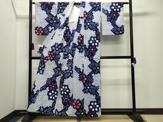平和屋着物∴夏物 浴衣 有松鳴海絞り 伝統工芸品 草花文 綿 逸品 CABD9566gh