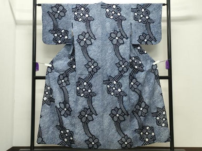 平和屋着物∴夏物 浴衣 有松鳴海絞り 伝統工芸品 草花文 綿 逸品 CABD9567gh