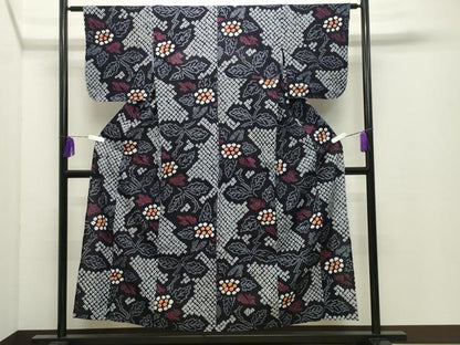 平和屋着物∴夏物 浴衣 有松鳴海絞り 伝統工芸品 草花文 綿 逸品 CABD9573gh
