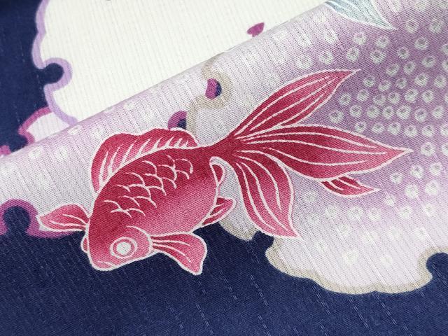 平和屋着物∴夏物 世界的ファッションデザイナー 山本寛斎 kansaiブランド 浴衣 金魚 雪輪重ね桜文 綿・竹繊維 CABD9593gh