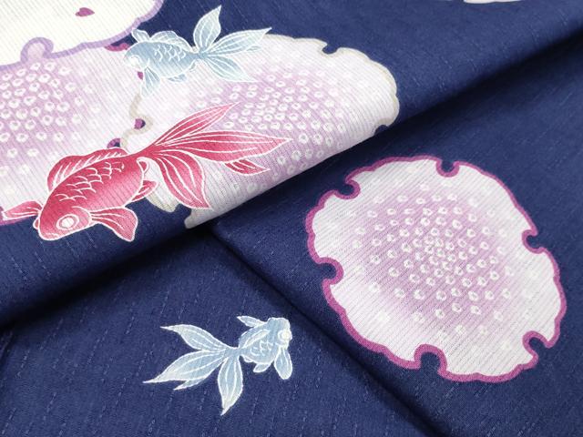 平和屋着物∴夏物 世界的ファッションデザイナー 山本寛斎 kansaiブランド 浴衣 金魚 雪輪重ね桜文 綿・竹繊維 CABD9593gh