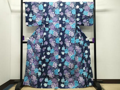 平和屋着物∴夏物 浴衣 牡丹花文 銀彩 綿 逸品 CABD9597gh