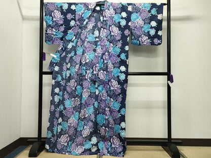 平和屋着物∴夏物 浴衣 牡丹花文 銀彩 綿 逸品 CABD9597gh