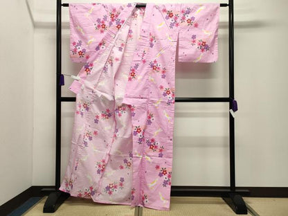 平和屋着物∴夏物 浴衣 跳兎 舞桜文 綿 逸品 CABD9598gh