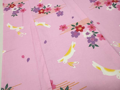 平和屋着物∴夏物 浴衣 跳兎 舞桜文 綿 逸品 CABD9598gh