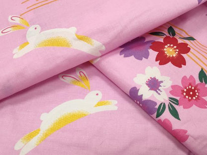 平和屋着物∴夏物 浴衣 跳兎 舞桜文 綿 逸品 CABD9598gh