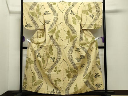 平和屋着物∴夏物 浴衣 舞蝶花文 金糸 綿 逸品 CABD9600gh