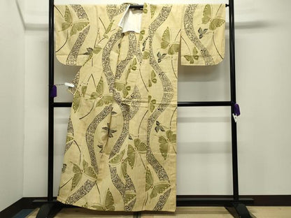 平和屋着物∴夏物 浴衣 舞蝶花文 金糸 綿 逸品 CABD9600gh